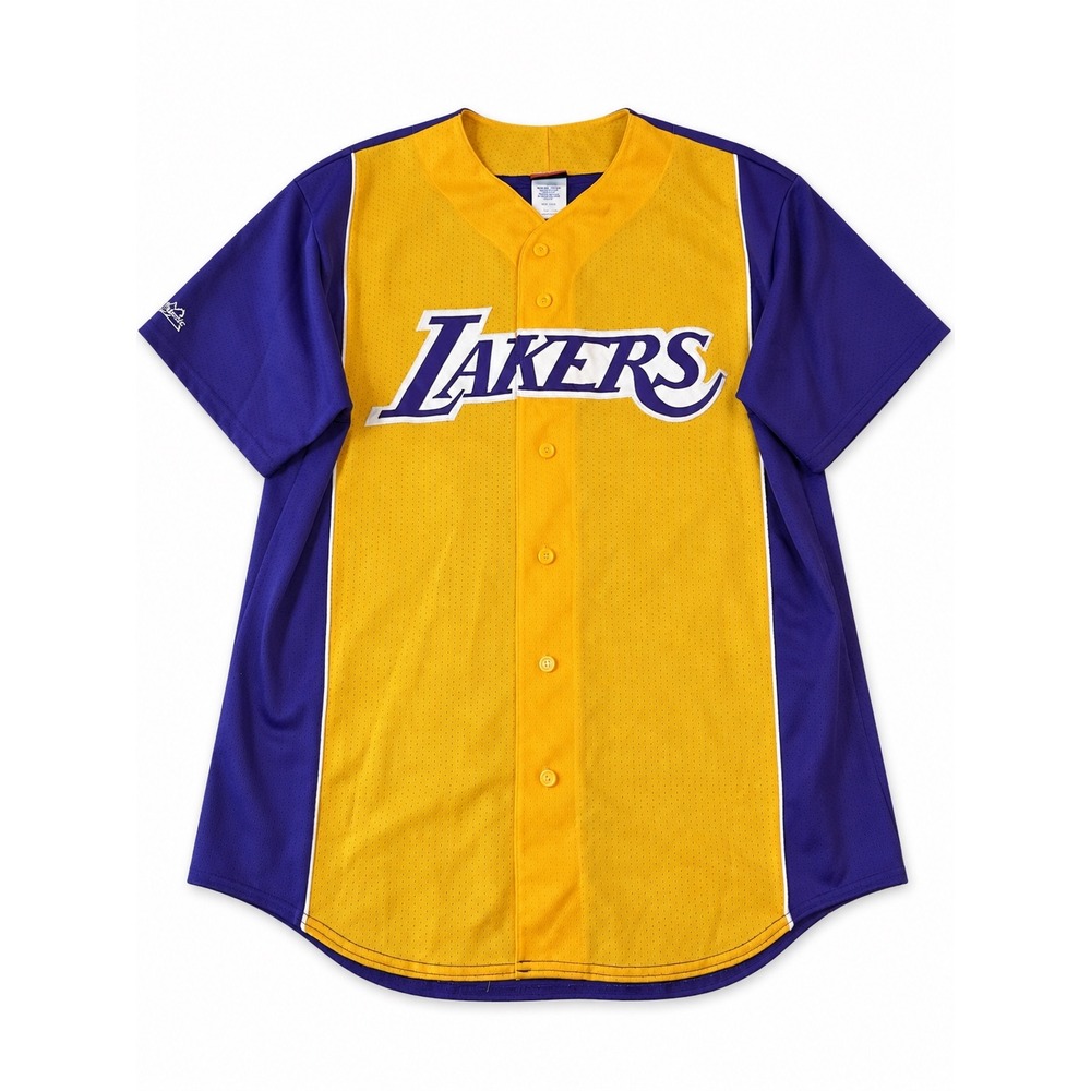 Majestic NBA Los Angeles Lakers Jersey Mens XL Purple Gold Mesh Button Front USA